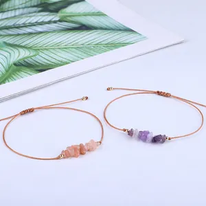Detailed view of Bohemian irregular natural stone braided wax thread bracelets for women