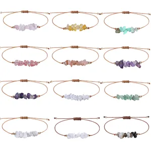 Bohemian Hand Woven Wax Cord Bracelet For Women Natural Stone Crushed Stone Irregular Adjustable Beach Ethnic Style Jewelry