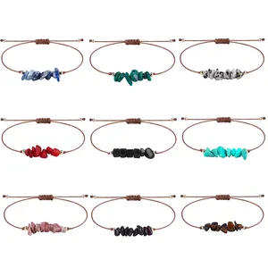 Bohemian braided wax cord bracelets with irregular gemstone chips for beach wear
