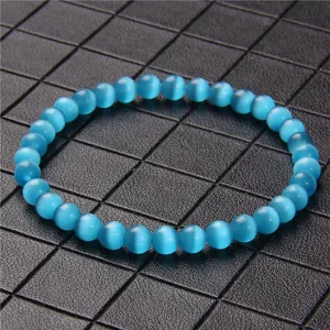 Detailed close-up showing the chatoyancy of blue cat's eye stone 6mm beaded bracelet
