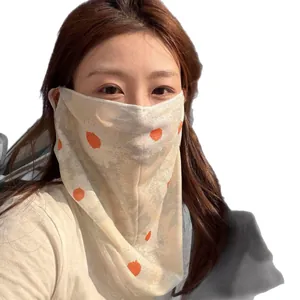 Masque de protection solaire en soie glacée pour femmes avec motif à pois orange