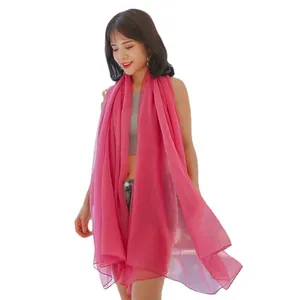 Elegant oversized sheer pink chiffon sunscreen shawl scarf for women daily wear wrap