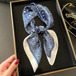 Women's Vintage Paisley Polka Dot Square Silk Feel Scarf Retro Print Fashion Neck Scarf For Daily Commuting Office Lady