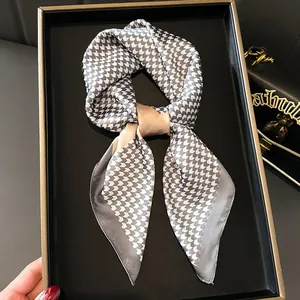 Elegant grey chevron silk neckerchief, professional women's square foulard for shirts
