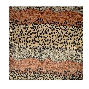 Full detailed view of a 90x90cm satin square scarf featuring multi-pattern leopard print