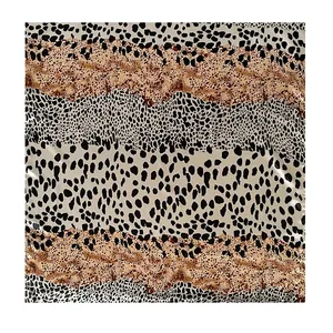 Full view of leopard print satin square scarf with intricate spotted animal pattern detail