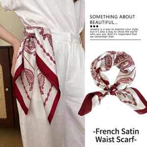 Vintage paisley satin silk scarf in red and white for waist, head, or neck styling