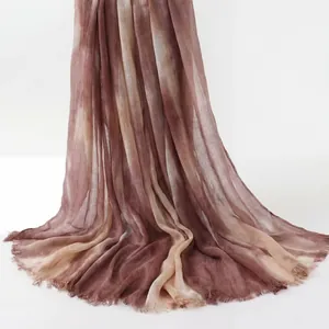Close-up view of the fine pleated texture on this vintage gradient ethnic style scarf