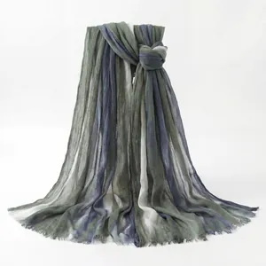 Detail view of a vintage rayon scarf featuring soft gradient pleats and fringed edges.