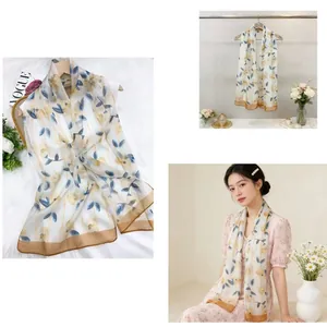 Multi-view of a lightweight French georgette long scarf with elegant floral prints