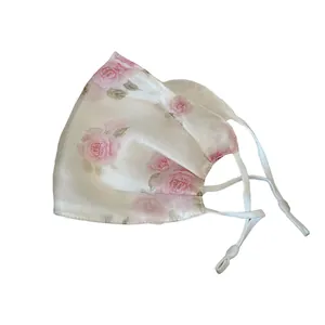 Masque de protection solaire respirant en maille vintage avec imprimé floral rose