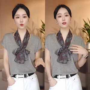Women Fashion Thin Polyester Long Scarf Xili Yarn Printed Ribbon Elegant Floral Paisley Polka Dot Neck Guard Scarf Accessory