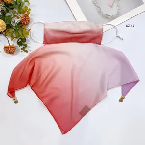 Breathable gradient chiffon sun protection mask scarf with magnetic clasp and gold charms.