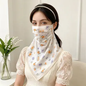 Floral print sun protection face mask and neck scarf for UV protection in summer