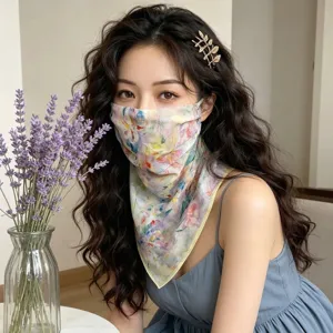 Elegant floral sun protection mask scarf with breathable fabric for neck UV shield