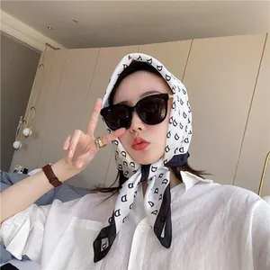 Fashionable silk scarf with D letter pattern in white and black silk fabric