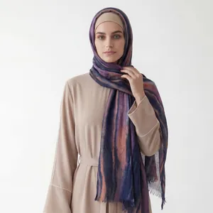 Elegant gradient pleated striped viscose hijab headscarf for women in ethnic style