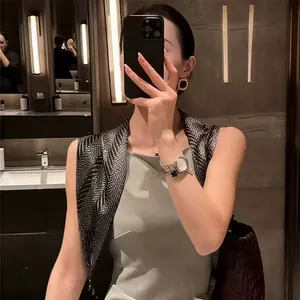 Elegant black striped triangular scarf and waist wrap for women's luxury styling