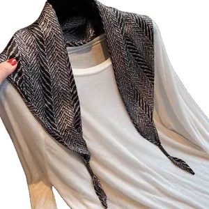 Elegant black and white striped triangle silk scarf for versatile and fashionable styling
