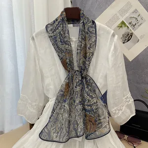 Vintage Paisley Printed Polyester Ribbon Scarf For Women Chinese Style Floral Pattern Long Narrow Scarf For Neck Hair Decoration