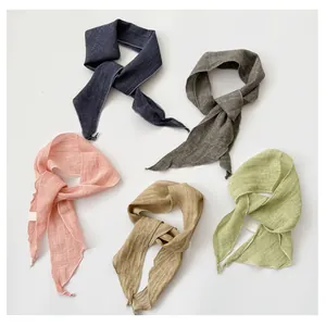 Group of assorted colors minimalist ramie linen skinny neck scarves for sun protection