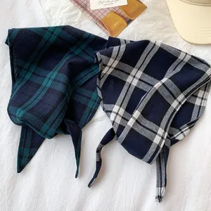 Vintage Pastoral Karo Dreieckstuch Für Damen Polyester Baumwolle Mischung Kariertes Kopftuch Halstuch Haar Bandana Zubehör