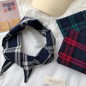 Vintage-Stil kariertes Baumwoll-Dreieckstuch und Mehrzweck-Stirnband für Frauen