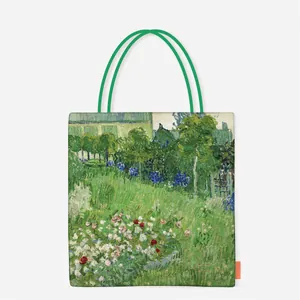 Eco-friendly canvas tote bag featuring Vincent van Gogh oil painting Daubigny Garden print