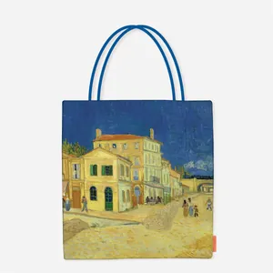 Durable artistic Van Gogh oil painting canvas tote bag featuring The Yellow House art print