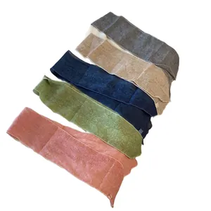 Set of solid color ramie skinny neck scarves for women in five natural earthy tones