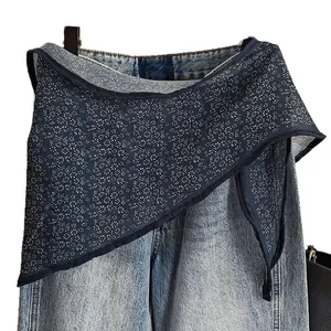 Elegante pañuelo triangular con flores azul marino para la cintura y el cuello moda