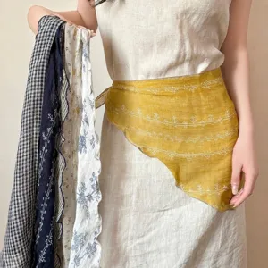 Japanese Vintage Pure Linen Floral Scarf For Women Triangle Headscarf Neck Wrap Retro Scarf Waist Accessory For Skirts