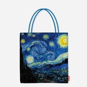 Tote bag featuring Van Gogh's Starry Night oil painting on high-quality canvas
