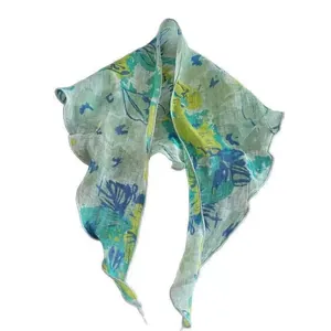 Elegante sciarpa a triangolo in puro lino con stampa floreale stile foresta donna