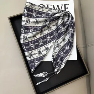 Elegant black and white striped geometric silk triangular scarf for versatile styling