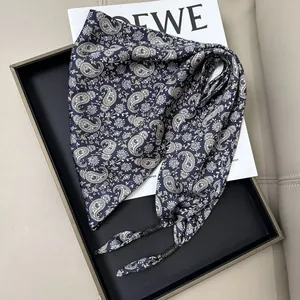 Elegant black paisley triangular scarf with beaded tassels luxury waist wrap