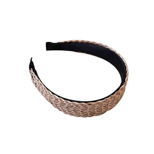 Serre-tête large de style bohème en paille tressée pour femme, coloris marron clair