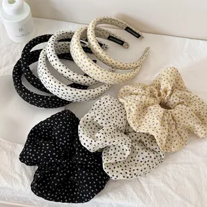 Koreaanse Stijl Minimalistisch Polka Dot Bloemen Scrunchie Elegante Geplooide Stoffen Hoofdband Mode Haaraccessoires Voor Vrouwen Sieraden