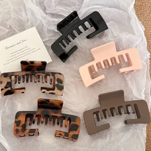 Korean Style Leopard Print Hair Claw Clip For Women Large Square Geometric Matte Glossy Hair Claws Elegant Shark Clip Hair Accessories