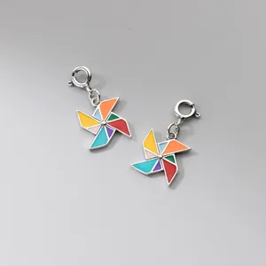 925 Sterling Silver Vintage Colorful Enamel Windmill Pendant Charm Only Without Chain Retro Handmade Craft Jewelry Pendant For DIY Necklace Bracelet Making Women Men Gift