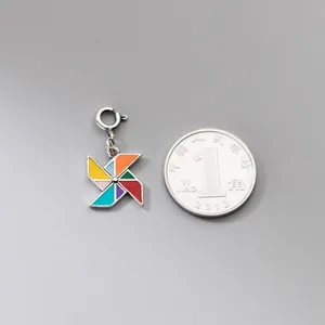 Handmade S925 sterling silver colorful enamel windmill pendant charm for DIY jewelry