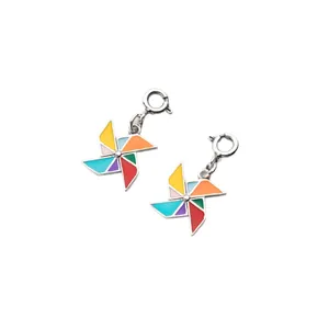 Pair of colorful S925 silver pinwheel charms for DIY jewelry necklaces, retro enamel style
