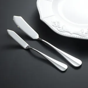 Premium mirror stainless steel butter knife set with elegant white phoenix handles