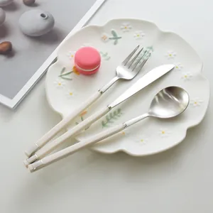 Nordic 304 Stainless Steel Cutlery Cream White Handle Elegant Tableware For Dinner Steak Dessert Home Kitchen Dining Accessory