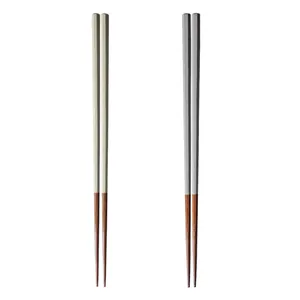 Japanese style octagonal wooden chopsticks in beige and grey colors with non-slip tips