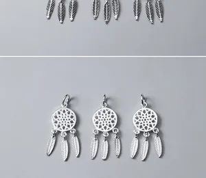 Detailed macro view of S925 sterling silver hollow dreamcatcher pendant jewelry charms