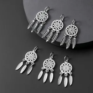 925 Sterling Silver Dreamcatcher Pendant Only Without Chain Retro Hollow Flower Feather Tassel Thai Silver Pendants DIY Jewelry Findings Accessories