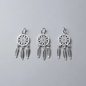 Three S925 sterling silver vintage dreamcatcher pendants with intricate feather tassels