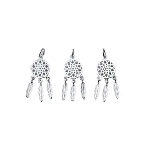S925 sterling silver dreamcatcher pendant charms with hollow flower design and feathers