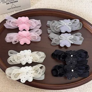 Linda Pinza para el Cabello con Lazo y Oso de Malla Multicapa para Mujer Pinza de Pico de Pato de Oso de Dibujos Animados Accesorios para el Cabello